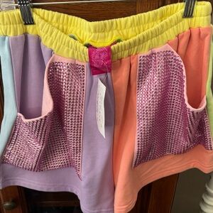 QUEEN OF SPARKLES Yellow and Pink Athletic Shorts Firm on price !!